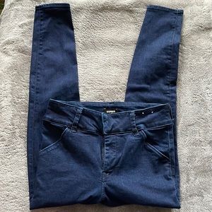 Dark blue High rise “legging” jeans.